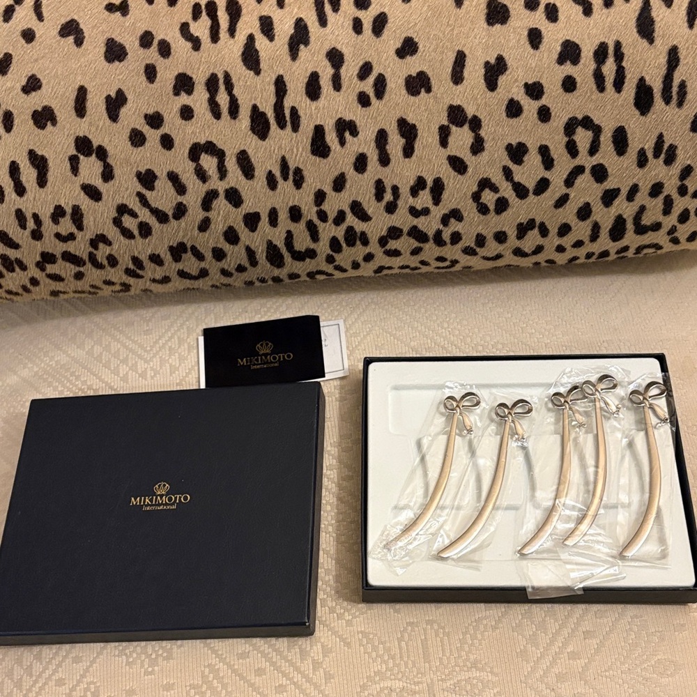 Mikimoto International Pearl Silver Tone Cocktail Muddlers Stirrer Set 5